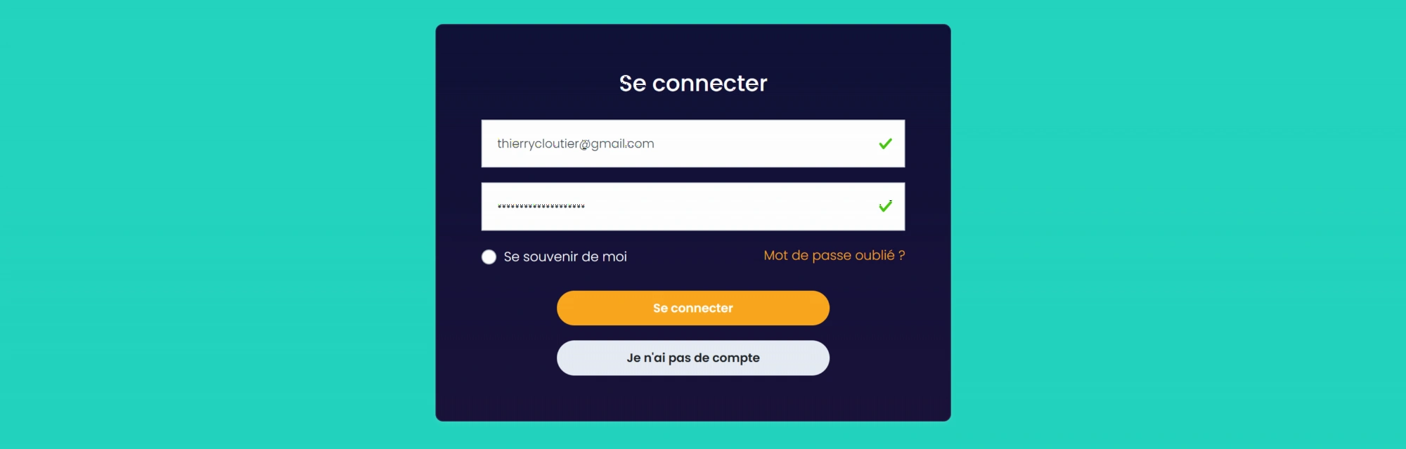 Page de connexion et d'inscription Lucky Treasure Casino