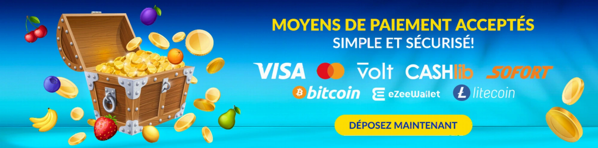 Méthodes de paiement acceptées sur Lucky Treasure Casino